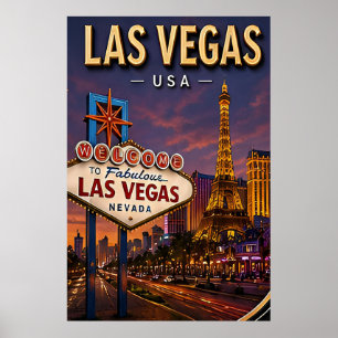 Affiche Strip de Las Vegas et lumières néon
