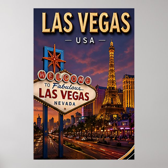 Affiche Strip de Las Vegas et lumières néon (Devant)
