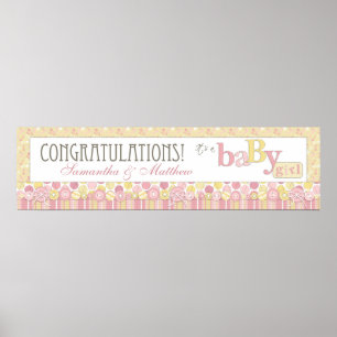 Affiche Stripe, Dot, & Diaper Pins Baby Shower Banner