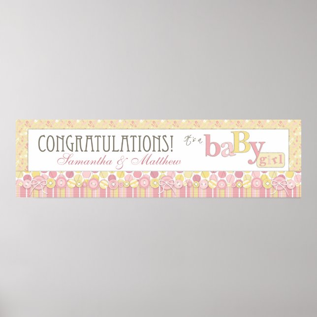 Affiche Stripe, Dot, & Diaper Pins Baby Shower Banner (Devant)