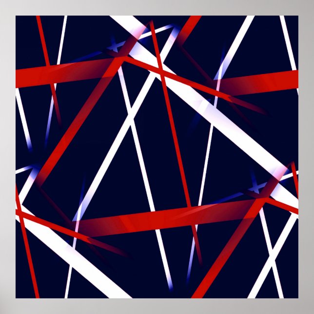 Affiche Stripes Abstraites rouges et blanches sur un bleu (Devant)