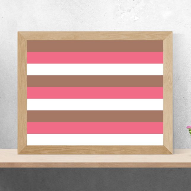 Affiche Stripes Mocha Brown rose blanc (A poster made up of mocha brown, pink and white stripes)