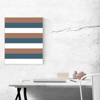 Affiche Stripes Mocha Brown Turquoise blanc