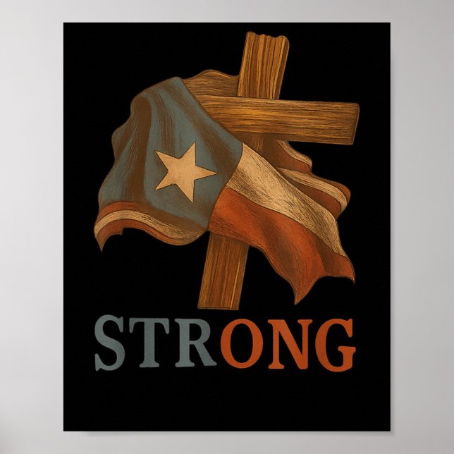 Affiche Strong Texas Flag Cross Christian Texas Pride 2025 (Devant)