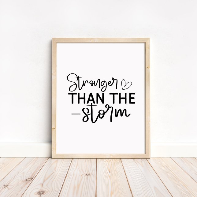 Affiche Stronger Than the Storm - Minimalist Motivational (Stronger Than the Storm - Minimalist Motivational Poster in a neutral wooden frame)