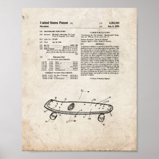 Affiche Structure de skateboard Brevet - Vieux look