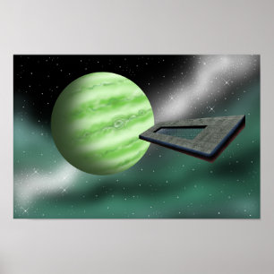 Affiche Structure inconnue se dirigeant vers une planète.