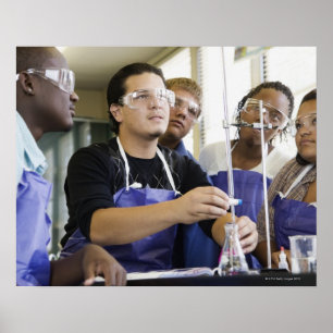 Affiche Students performing experiment in chemistry lab
