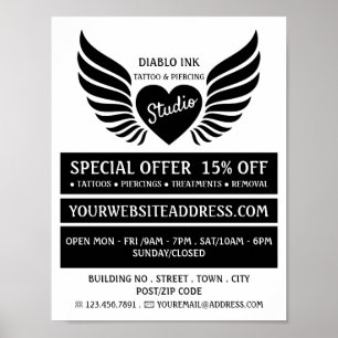 Affiche Studio De Tatouage Coeur, Tatouage & Piercing Corp