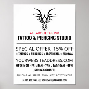 Affiche Studio De Tatouage Dragon, Tatouage & Piercing Cor