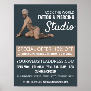 Affiche Studio De Tatouage Féminin, Tatouage & Piercing Co
