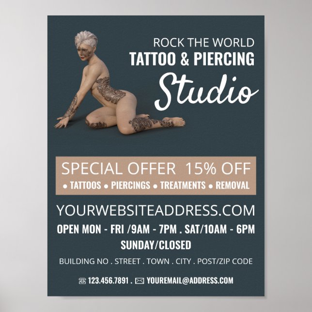Affiche Studio De Tatouage Féminin, Tatouage & Piercing Co (Devant)