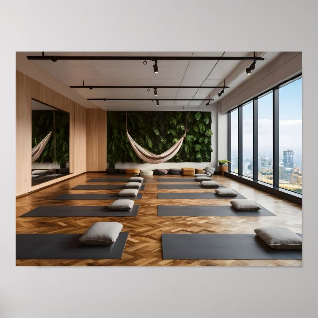 Affiche Studio De Yoga Vide Moderne avec Parquet (Devant)