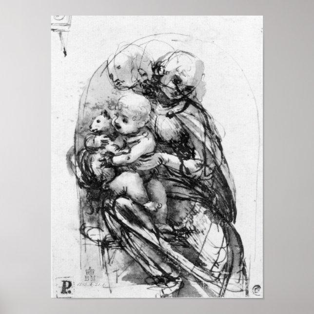 Affiche Study for a Madonna with a Cat, c.1478-80 (Devant)