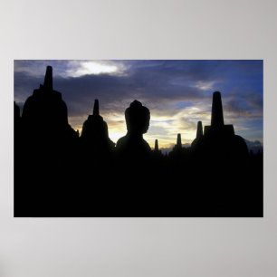 Affiche Stupas et Statue du Bouddha au coucher du soleil, 