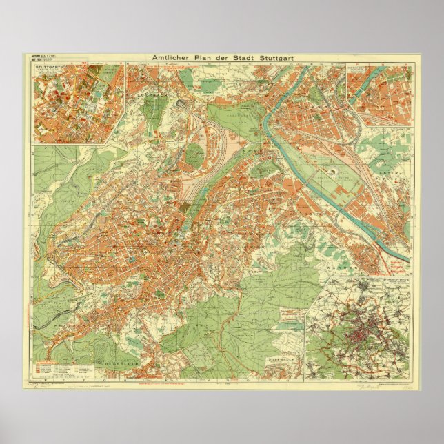 Affiche Stuttgart Map, Stuttgart Germany, Germany Map 1954 (Devant)