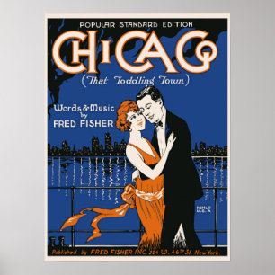 Affiche Style 1920 couple de danse, musique de Chicago