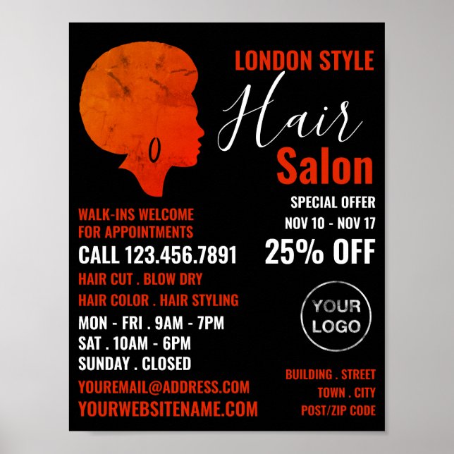 Affiche Style Afro, Styliste De Cheveux, Salon De Cheveux  (Devant)