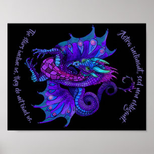 Affiche Style Art Nouveau Dragon Bleu et violet