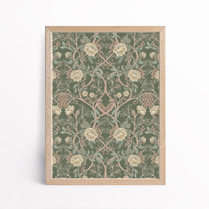 Affiche Style Arts et Artisanat Vintage Fleur de Pivoine