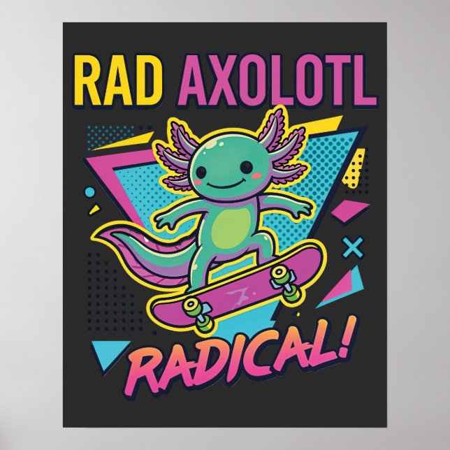 Affiche Style Axolotl Vintage 90 néon Skateboard Rad (Devant)