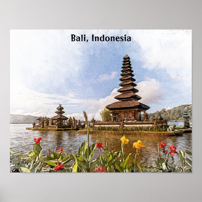Affiche Style Bali Indonésie Asie Temple Architecture (Devant)