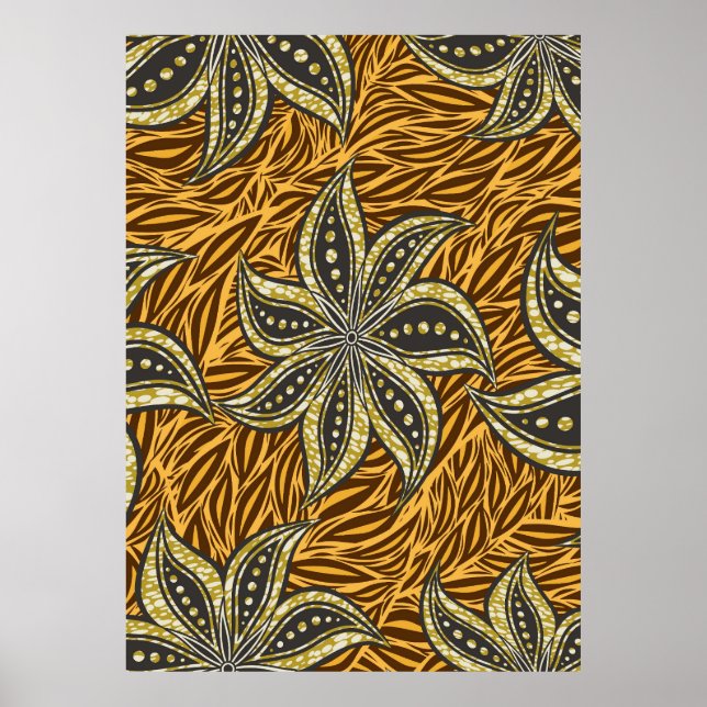 Affiche Style Batik Floral Abstrait africain (Devant)