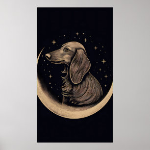 Affiche Style Boho minimaliste ligne Art d'un Dachshund