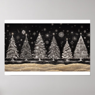 Affiche Style Chalkboard Arbres de Noël