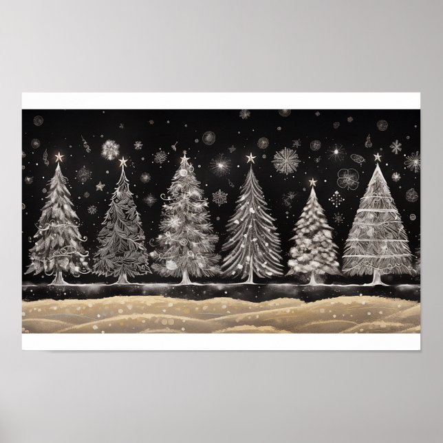 Affiche Style Chalkboard Arbres de Noël (Devant)