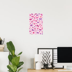Affiche Style Coquette Rose Violet Nœud & Motif de Cœur