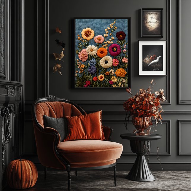 Affiche Style de broderie fleur sauvage Botanique Vintage (Créateur téléchargé)