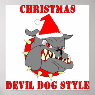 Affiche Style de chien diabolique de Noël du Marine Corps