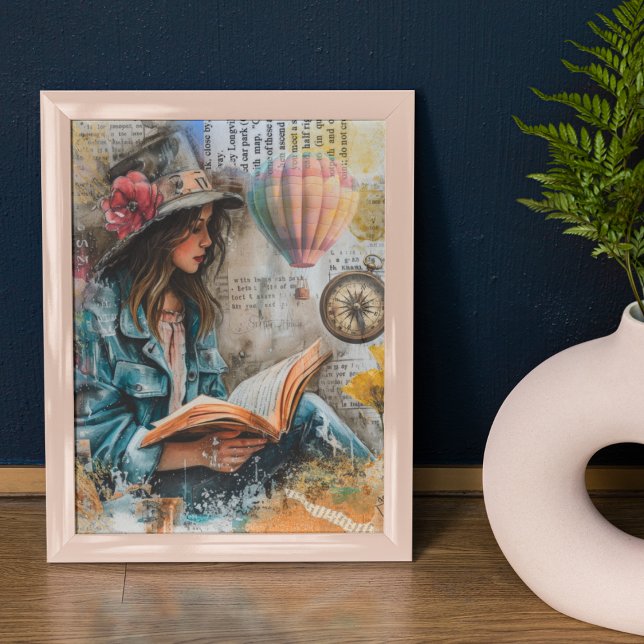 Affiche Style de collage de lecture de fille (Créateur téléchargé)
