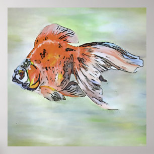 Affiche Style de dessin Ryukin Poisson d'or peinture acryl