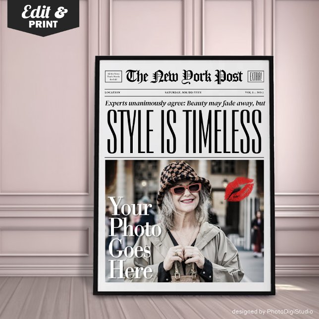 Affiche Style De Journal Personnalisé Est Un Mur D'Art Mod (Custom Newspaper Style Is Timeless Trendy Wall Art for Office Salon or Home, Trendy Gift for Fashion)