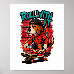 Affiche Style de rue Beagle Skateboard Graffiti Art