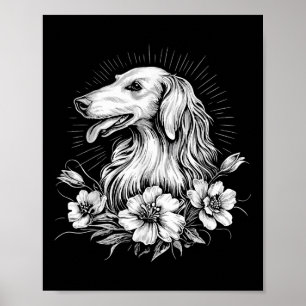 Affiche Style de tatouage Amoureux des chiens de Borzoi ré