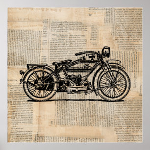 Affiche Style de texte du journal d'art de moto vintage