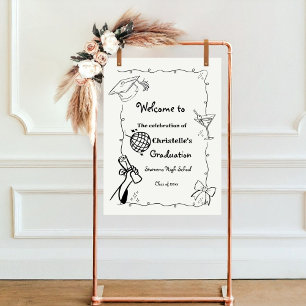 Affiche Style Doodles Main Draduation Party bienvenue