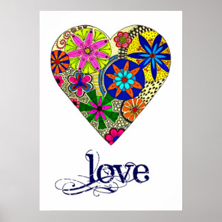 Affiche Style Folk Floral Amour Coeur