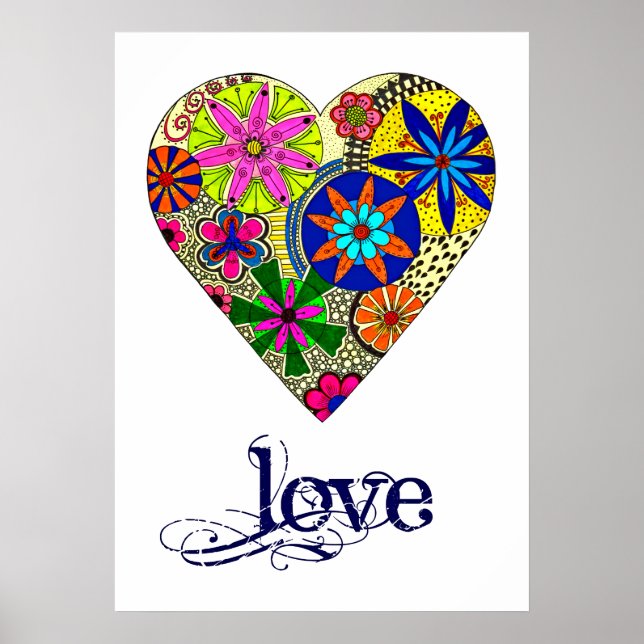 Affiche Style Folk Floral Amour Coeur (Devant)