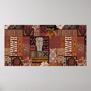 Affiche Style hawaïen motif tribal tissu patchwork