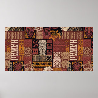 Affiche Style hawaïen motif tribal tissu patchwork