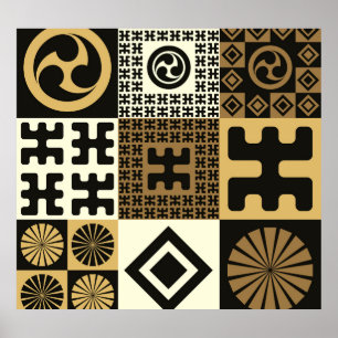 Affiche Style japonais, or noir sans couture motif.