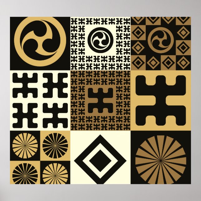 Affiche Style japonais, or noir sans couture motif. (Devant)