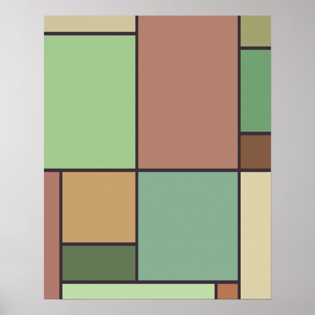 Affiche Style Mondrian Art géométrique Abstrait Tons Terre (Devant)