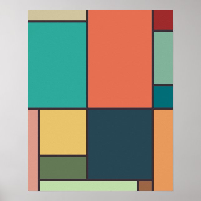 Affiche Style Mondrian Tons Retro Géométriques Abstraits (Devant)