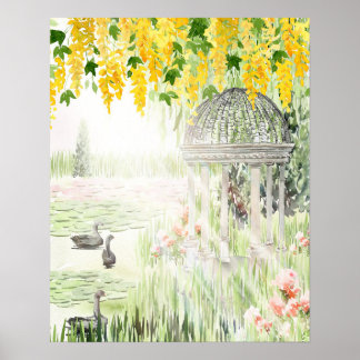 Affiche Style Monet Gazebo Art Floral Imprimer