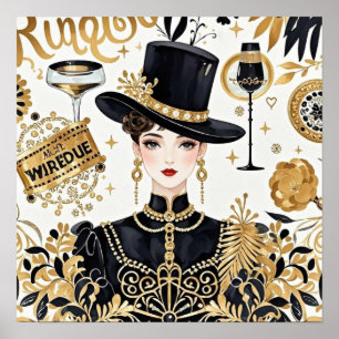 Affiche Style Moulin rouge, noir et or, Luxe opulent